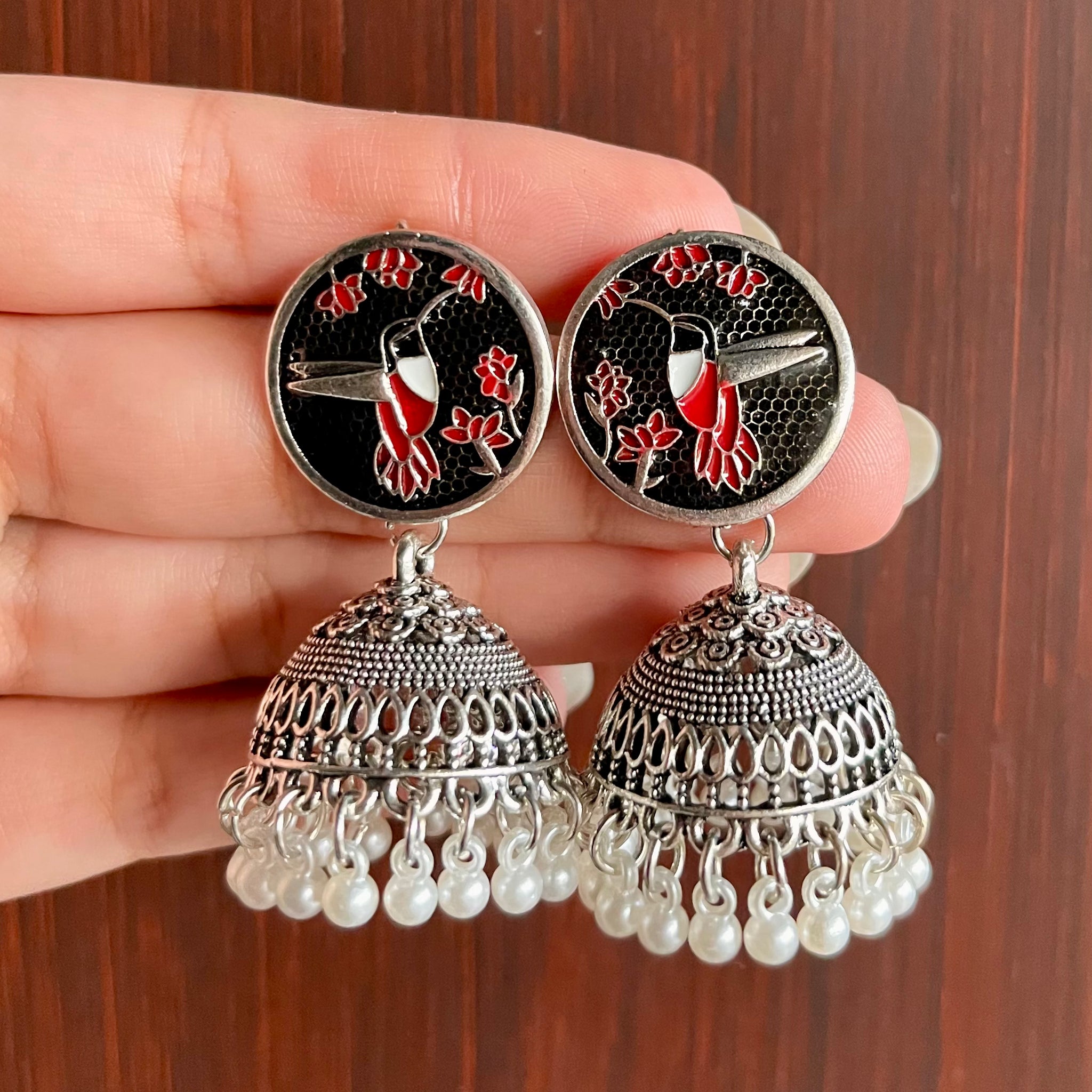 Anqa Antique Silver Jhumkay