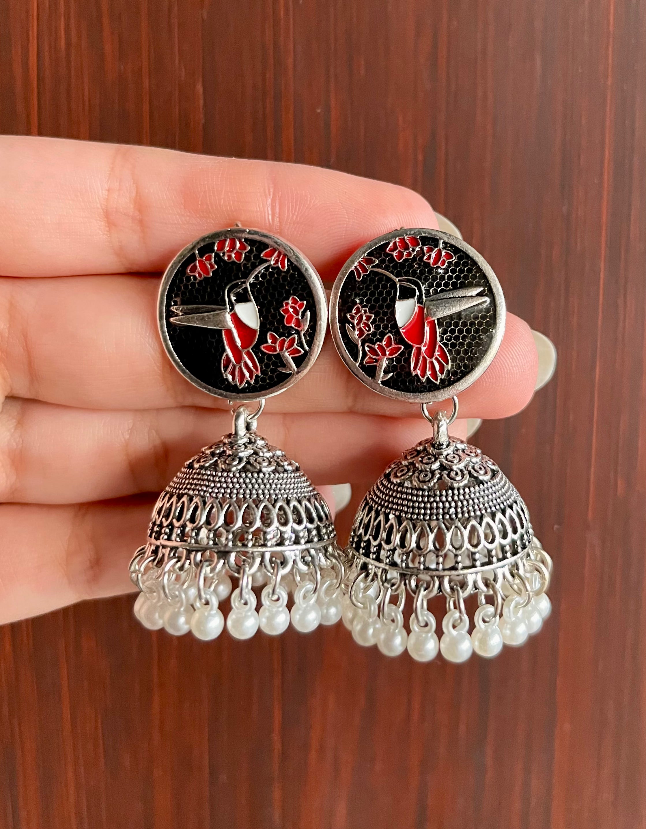 Anqa Antique Silver Jhumkay