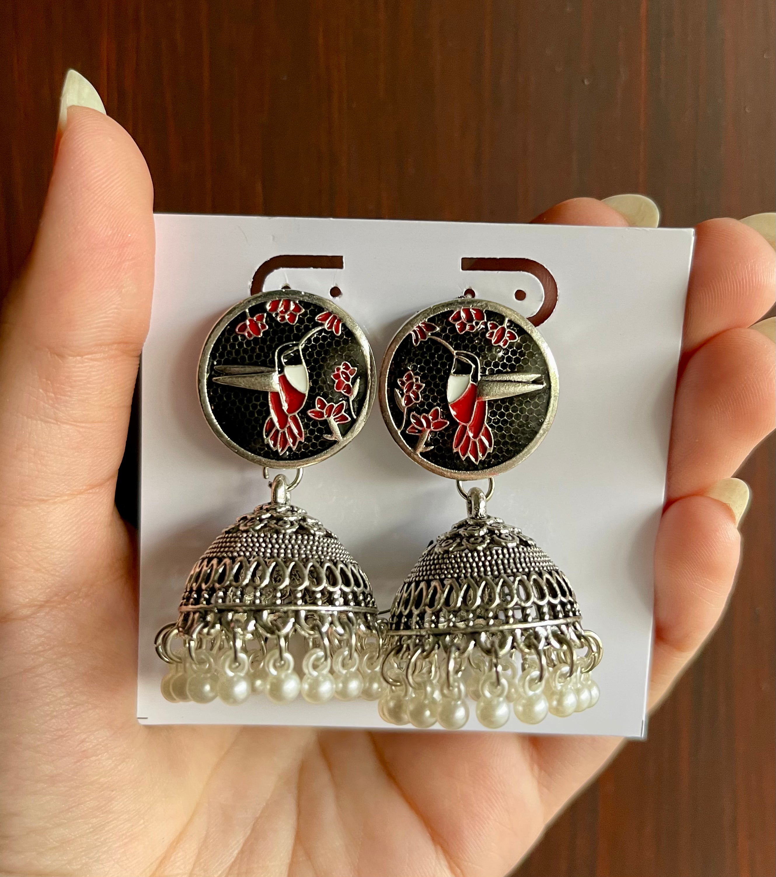 Anqa Antique Silver Jhumkay