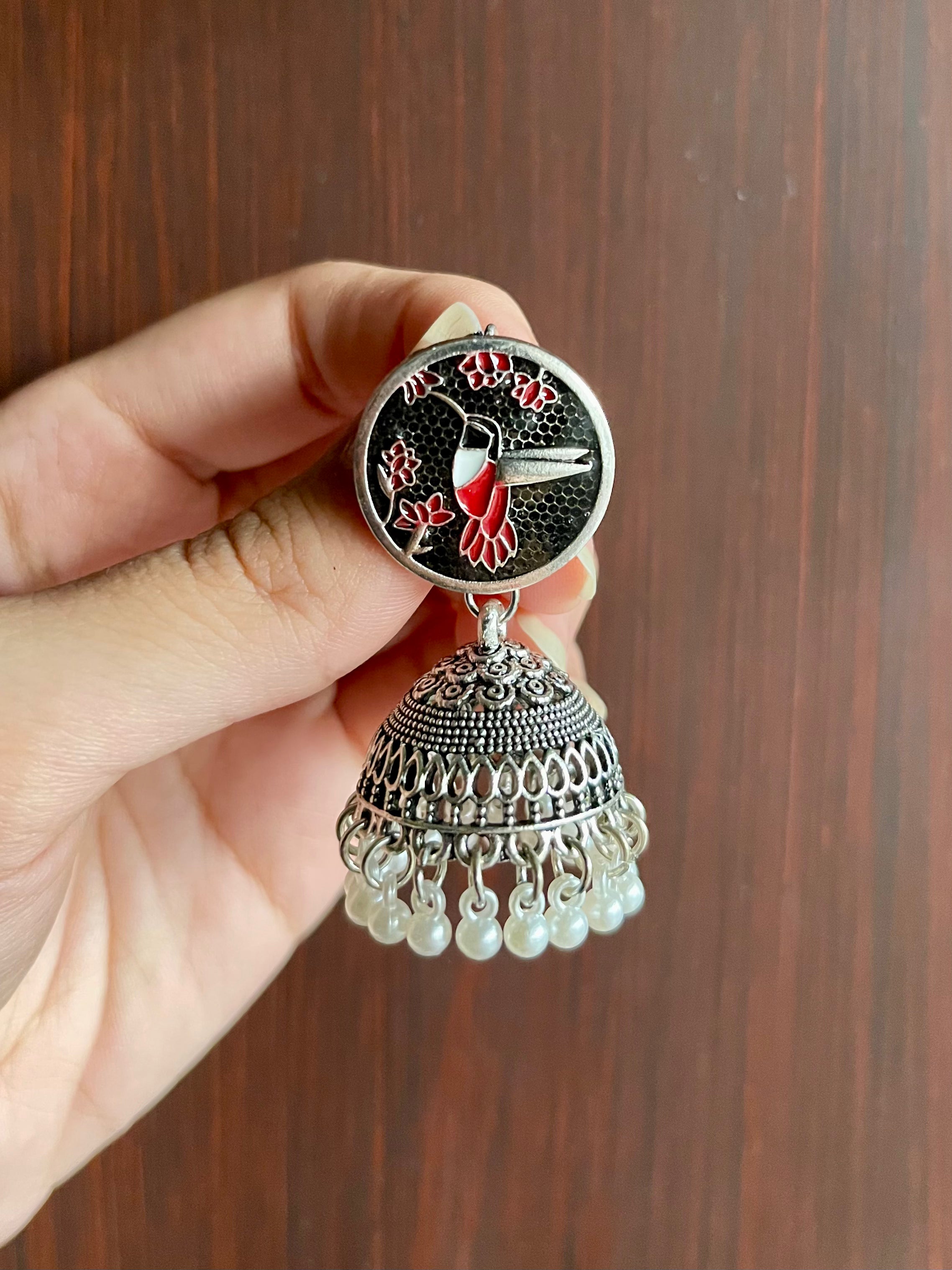 Anqa Antique Silver Jhumkay