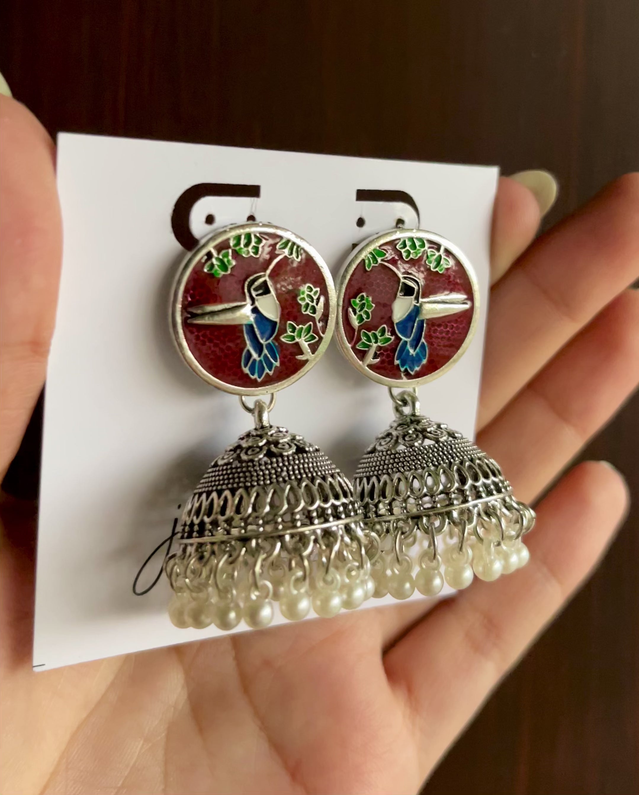 Anqa Antique Silver Jhumkay